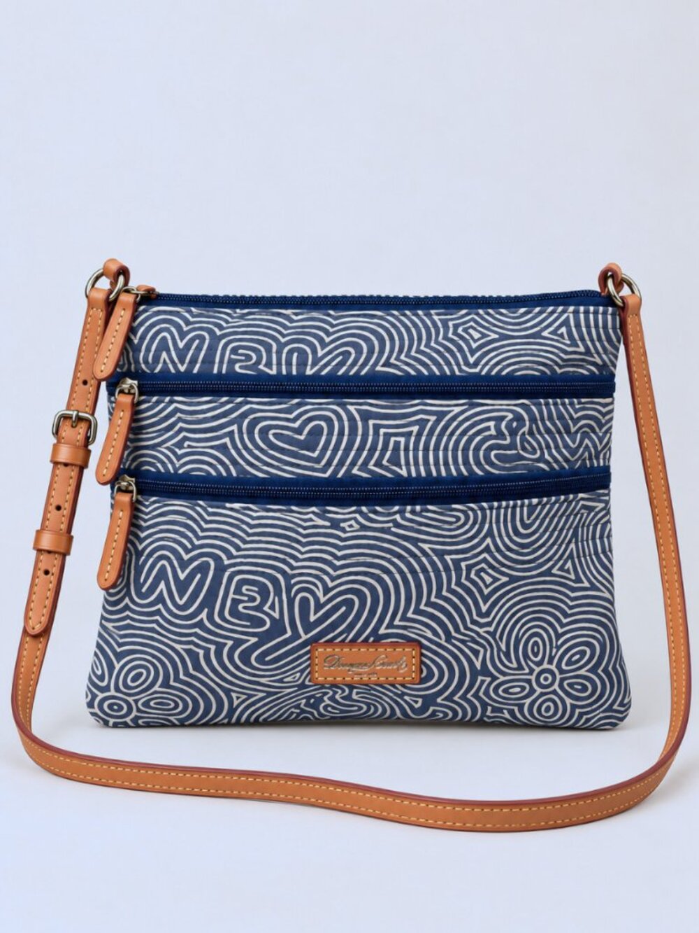 Dooney & Bourke Blue Doodle Canvas Triple-Zip Crossbody Bag